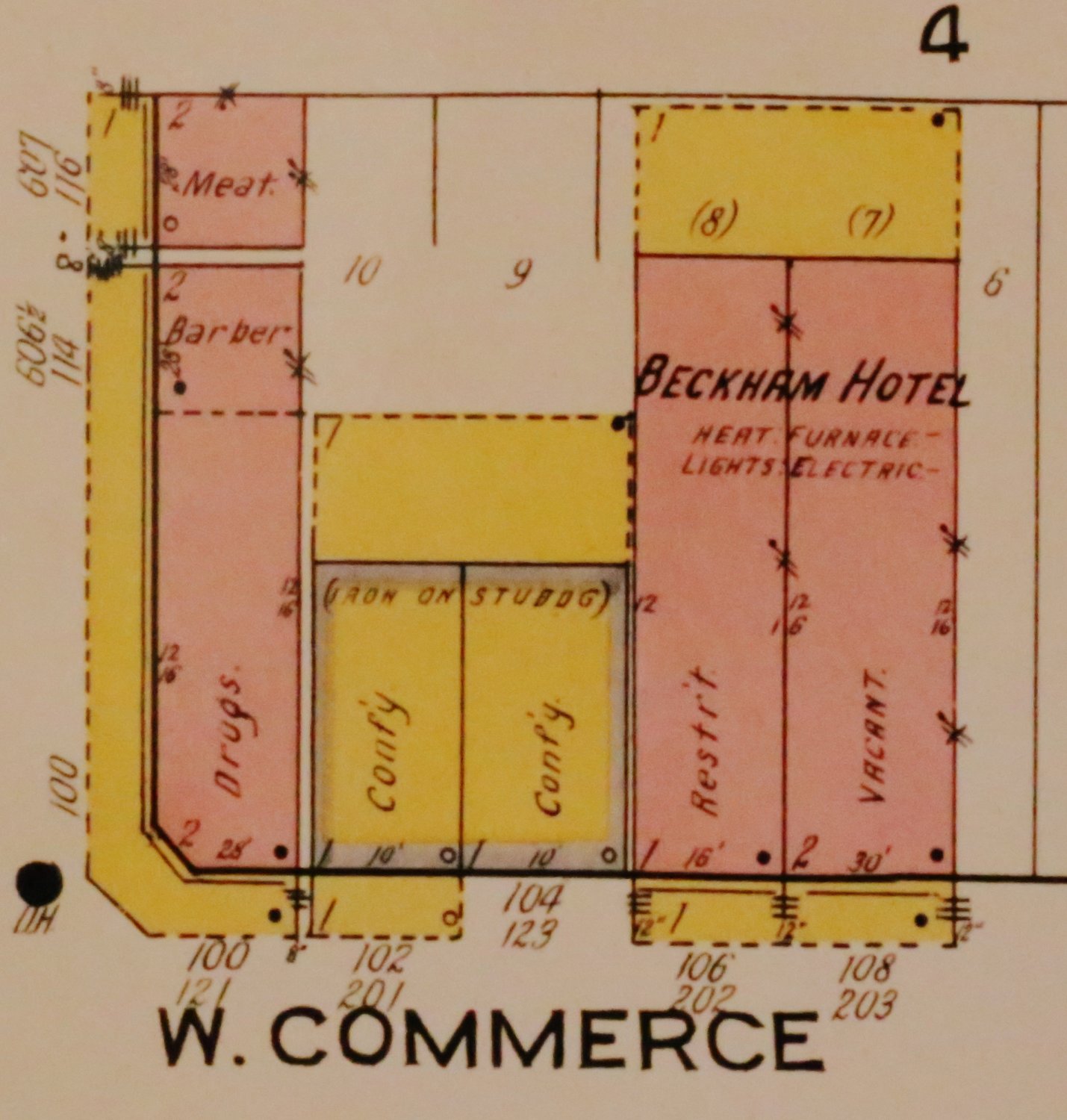 906 map of the Beckham block in downtown Mineola.